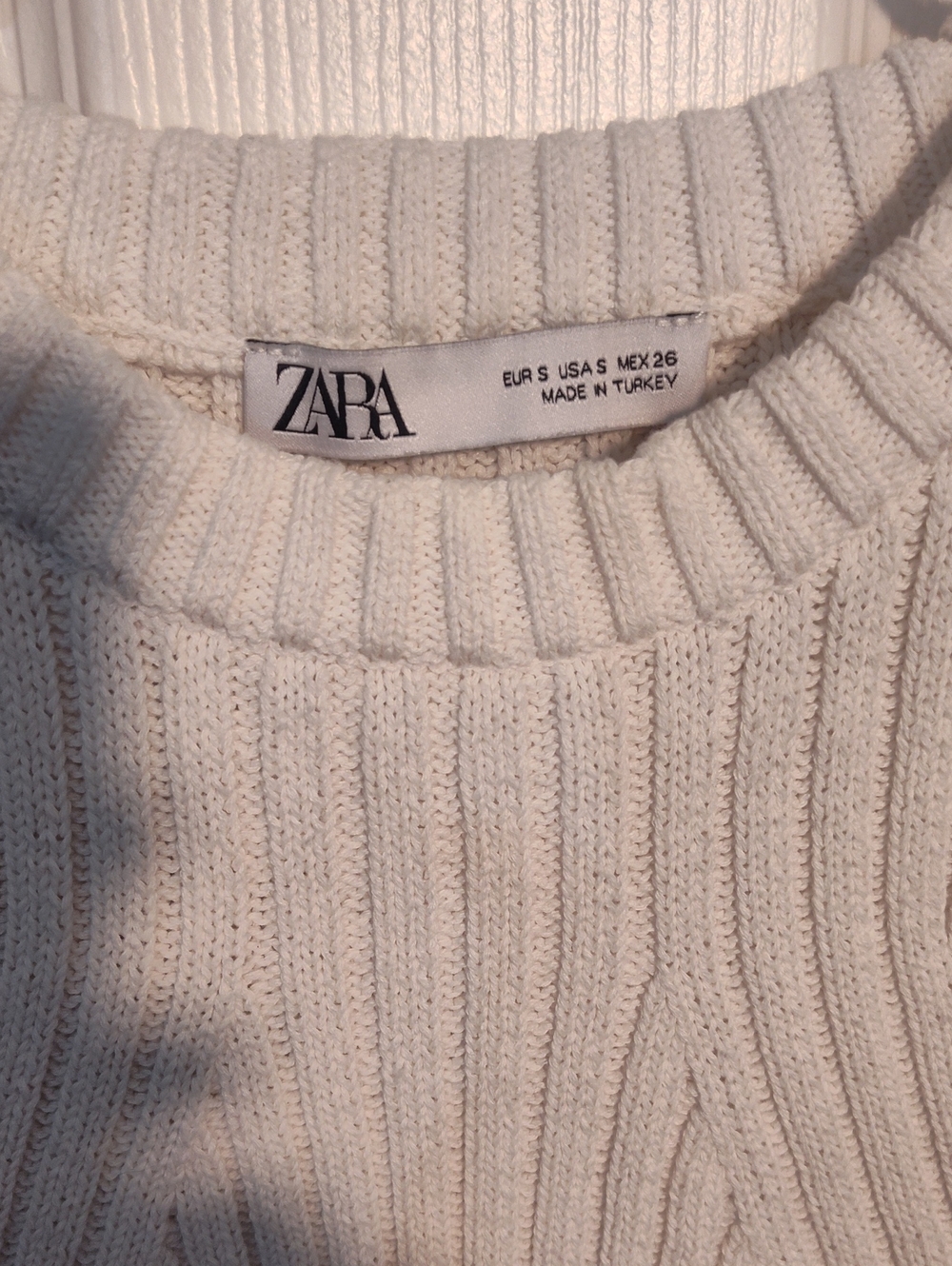 Zara Cream Ribbed Crewneck Sweater